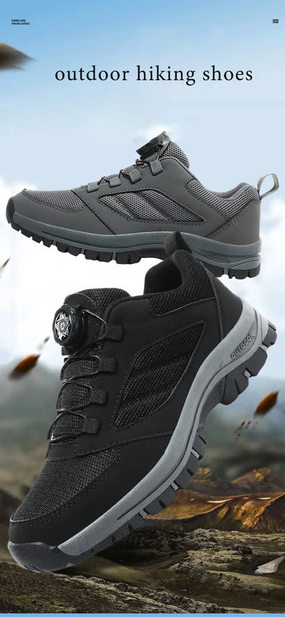 Scarpe da ginnastica da uomo Stivali da trekking eleganti con fibbia rotante Tinta unita Scarpe sportive comode antiscivolo Scarpe da uomo taglie forti in pelle