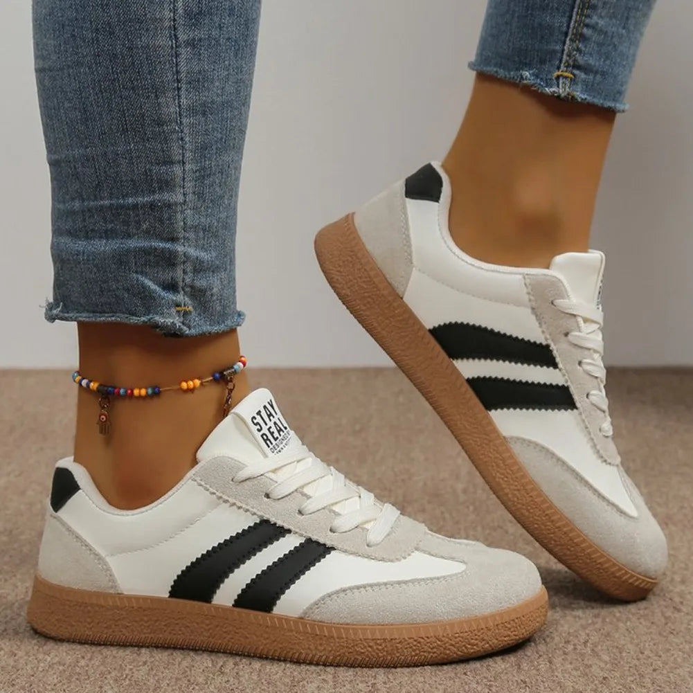 Scarpe da ginnastica comode e leggere da donna Scarpe sportive stringate a righe alla moda Scarpe da ginnastica verdi traspiranti casual da donna Taglie forti