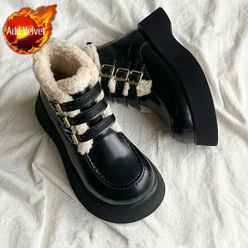 Stivali da neve da donna imbottiti con lacci eleganti con tacco medio Scarpe da donna con lacci Y2k Peluche protettivo Comodo di alta qualità 39