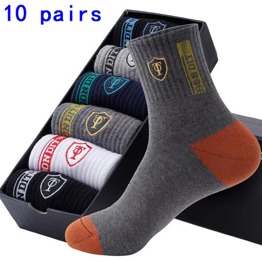 5 Pairs of Autumn and Winter MEN'S Sports Socks for Summer Leisure, Sweat Wicking, Lightweight and Breathable Basketball Socks