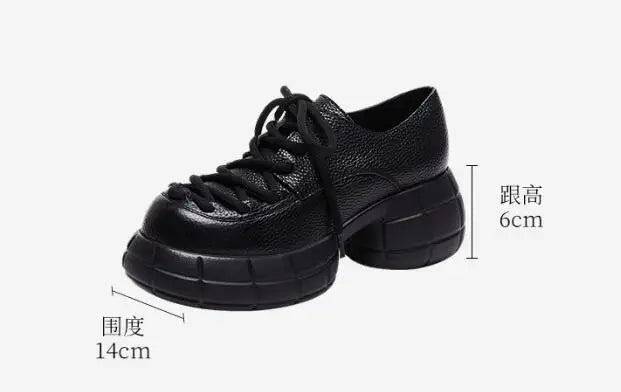 GKTINOO Genuino Del Cuoio 2025 Primavera Nuovo Punta Rotonda Suola Spessa Lace Up Mocassini Casual Versatile Scarpe Piattaforma Piatta da Donna