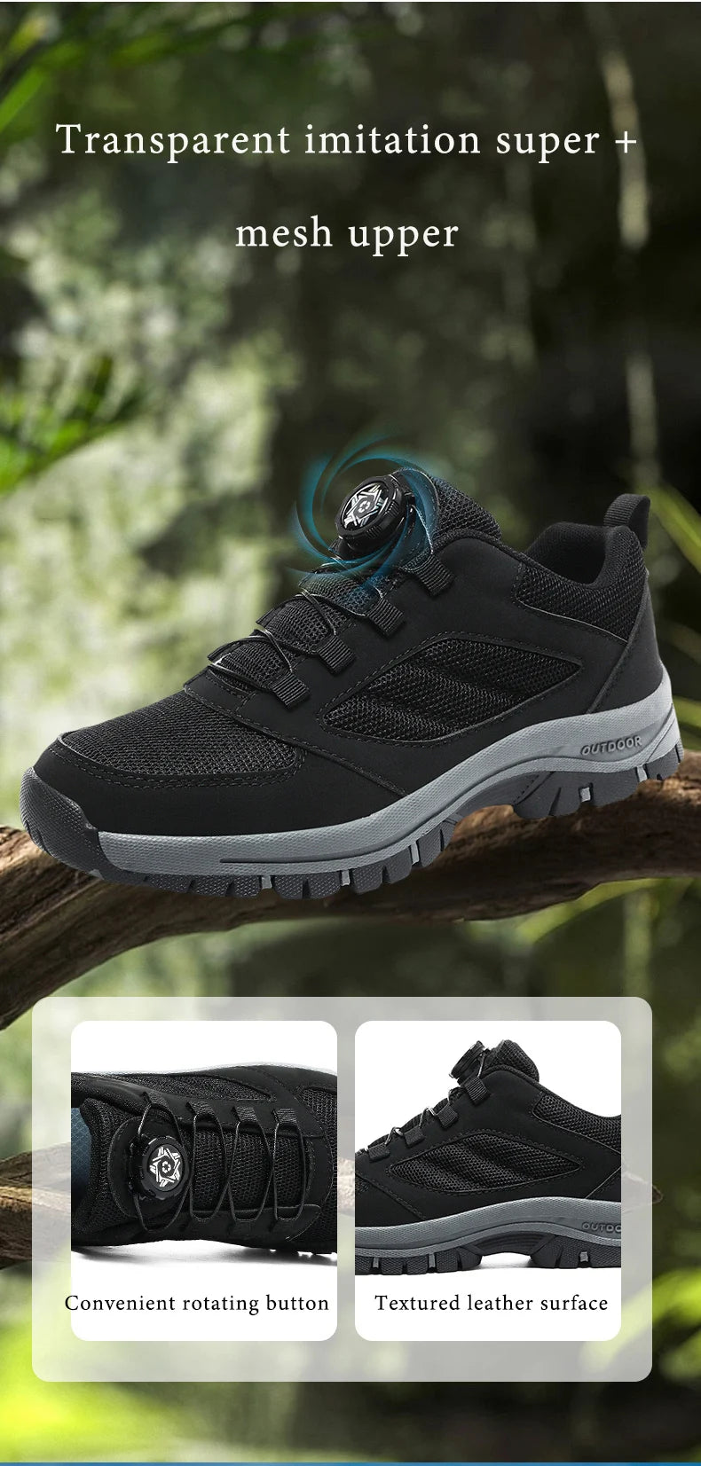 Scarpe da ginnastica da uomo Stivali da trekking eleganti con fibbia rotante Tinta unita Scarpe sportive comode antiscivolo Scarpe da uomo taglie forti in pelle