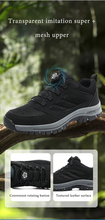 Scarpe da ginnastica da uomo Stivali da trekking eleganti con fibbia rotante Tinta unita Scarpe sportive comode antiscivolo Scarpe da uomo taglie forti in pelle