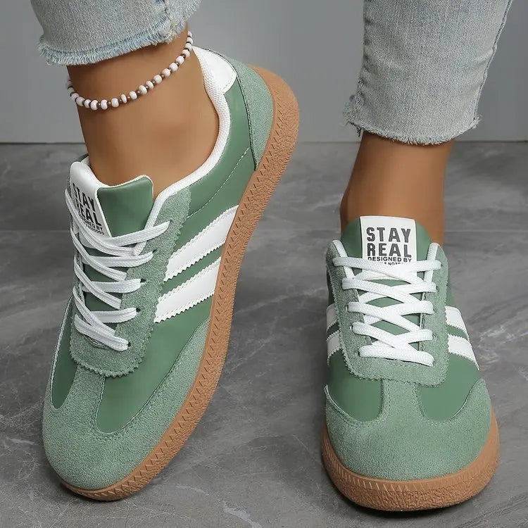 Scarpe da ginnastica comode e leggere da donna Scarpe sportive stringate a righe alla moda Scarpe da ginnastica verdi traspiranti casual da donna Taglie forti