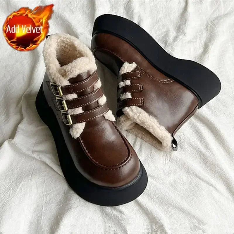 Stivali da neve da donna imbottiti con lacci eleganti con tacco medio Scarpe da donna con lacci Y2k Peluche protettivo Comodo di alta qualità 39