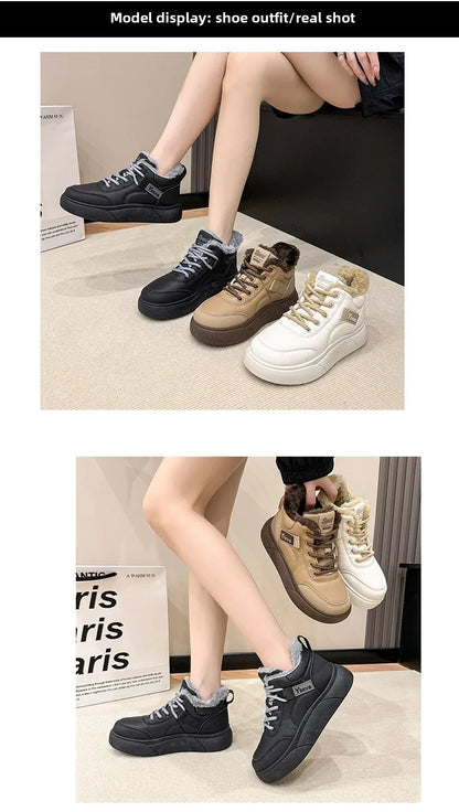 Stivali da neve da donna Scarpe in cotone ispessito in pile Inverno Nuove scarpe calde e versatili con la suola spessa Stivali da neve alla moda resistenti al freddo