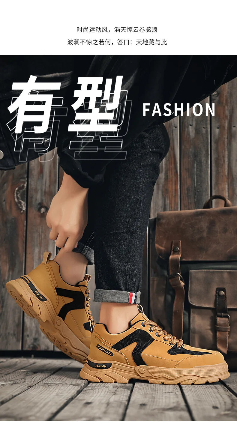 Fipatbu Scarpe casual primaverili da uomo Scarpe da ginnastica di lusso in pelle resistenti all'usura Chelsea Tattico Denim Combattimento Comode scarpe antinfortunistiche da lavoro