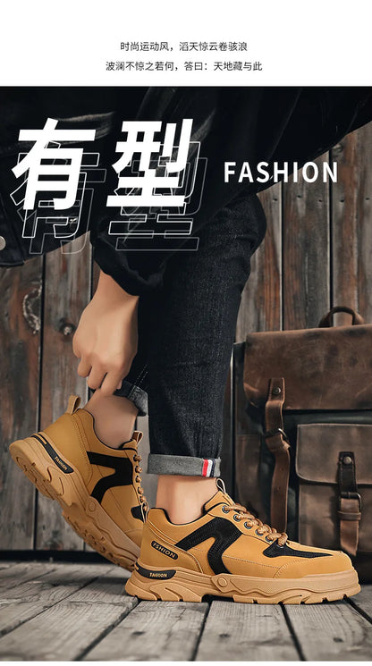 Fipatbu Scarpe casual primaverili da uomo Scarpe da ginnastica di lusso in pelle resistenti all'usura Chelsea Tattico Denim Combattimento Comode scarpe antinfortunistiche da lavoro