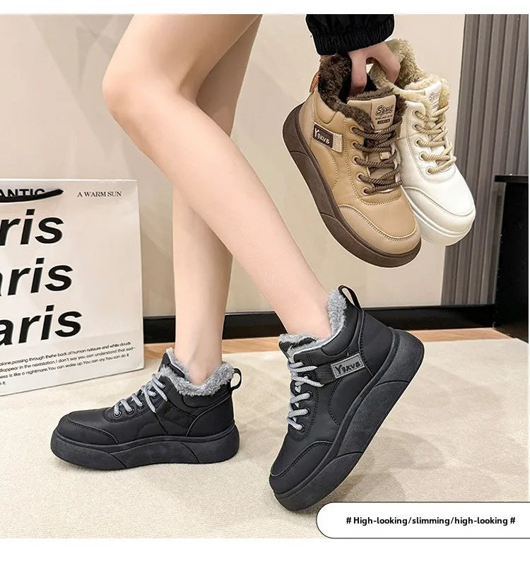 Stivali da neve da donna Scarpe in cotone ispessito in pile Inverno Nuove scarpe calde e versatili con la suola spessa Stivali da neve alla moda resistenti al freddo