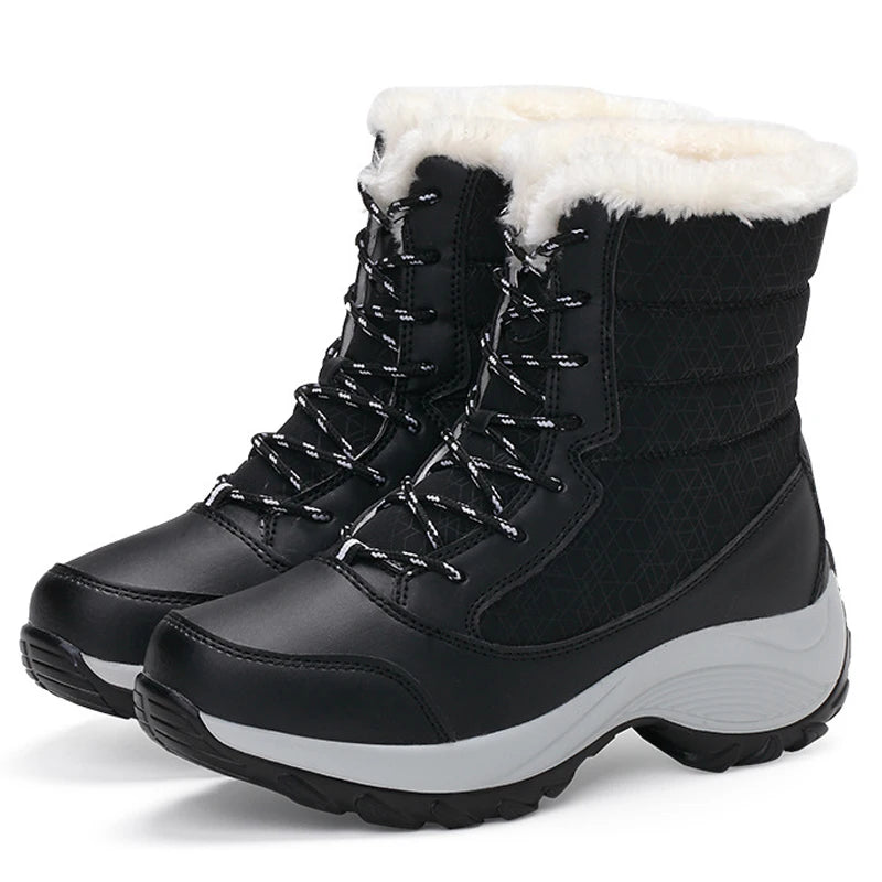 Stivali da neve Stivali con plateau da donna Scarpe invernali da donna antiscivolo Stivaletti caldi in pelliccia per donna Zeppe Stivali alti alla coscia impermeabili