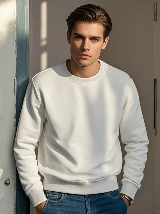 Felpa casual da uomo con scollo tondo e maniche lunghe, classica da uomo, tinta unita, ideale per le coppie, abbigliamento essenziale quotidiano