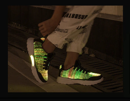 Scarpe da uomo moda LED sneakers illuminate ricarica USB fibra ottica tessuto suola elastica scarpe casual lampeggianti luminose luminose