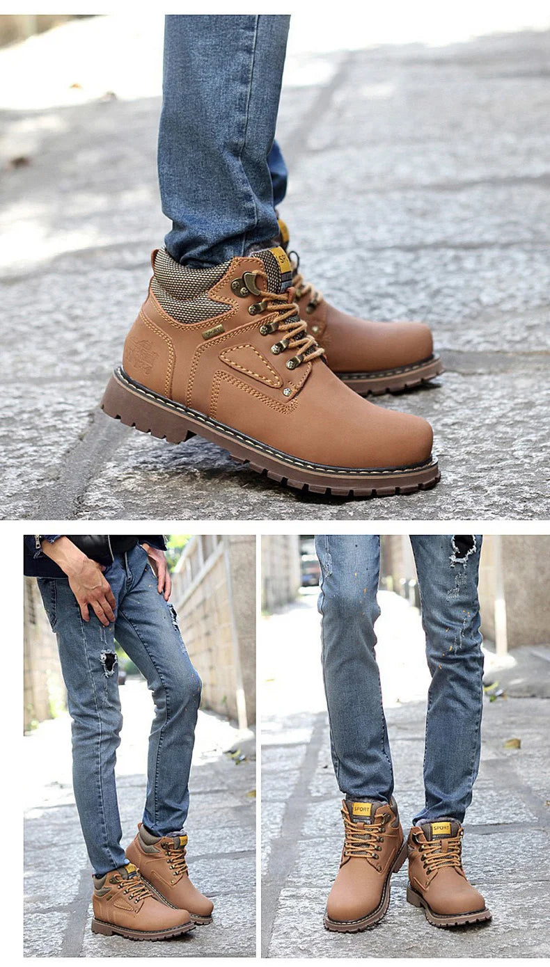 Stivali da uomo in vera pelle scarpe da lavoro Casual marrone marchio di lusso autunno inverno stivaletti maschili di moda fatti a mano Bot