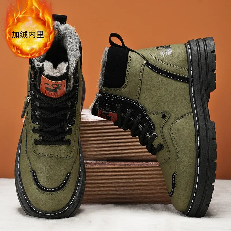 Stivali da uomo invernali Scarpe da esterno in cotone caldo peluche Nero Taglia 48 Scarpe da uomo resistenti al freddo con lacci impermeabili antiscivolo