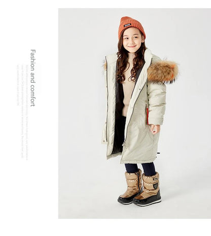 30% vera lana inverno caldo scarpe da bambino stivali da neve per bambini impermeabili -30 gradi tenere al caldo ragazze ragazzi stivali da neve scarpe per bambini