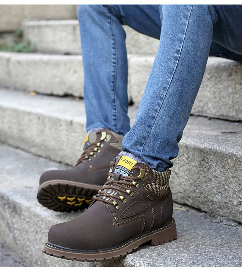 Stivali da uomo in vera pelle scarpe da lavoro Casual marrone marchio di lusso autunno inverno stivaletti maschili di moda fatti a mano Bot