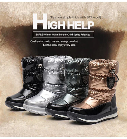 30% vera lana inverno caldo scarpe da bambino stivali da neve per bambini impermeabili -30 gradi tenere al caldo ragazze ragazzi stivali da neve scarpe per bambini