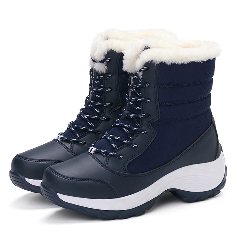Stivali da neve Stivali con plateau da donna Scarpe invernali da donna antiscivolo Stivaletti caldi in pelliccia per donna Zeppe Stivali alti alla coscia impermeabili