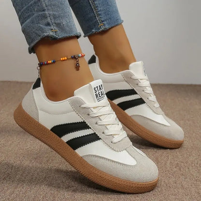 Scarpe da ginnastica comode e leggere da donna Scarpe sportive stringate a righe alla moda Scarpe da ginnastica verdi traspiranti casual da donna Taglie forti
