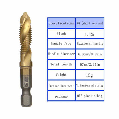 Multi functional HSS drilling tapping integrated spiral tap hand-held electric drill tap tool chamfer machine composite tap