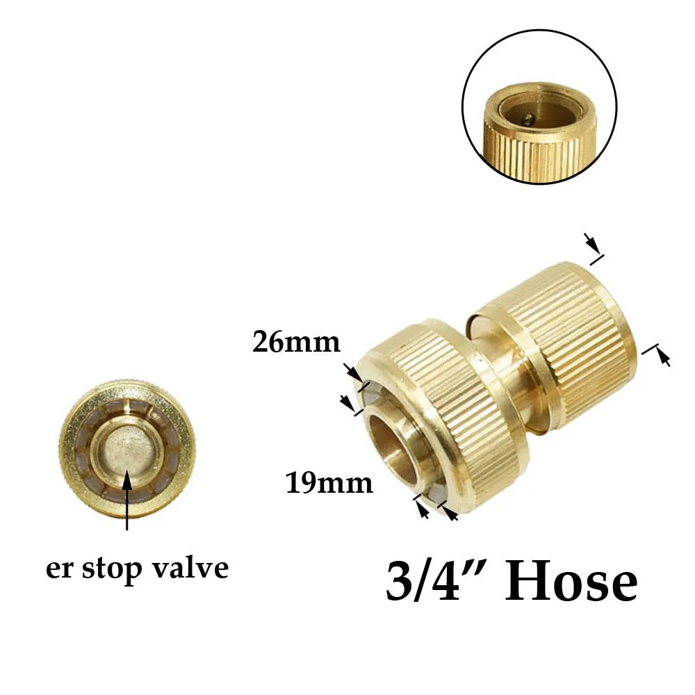 Raccordo rapido per tubo flessibile in ottone da 1/2'', 5/8", 3/4'', 1'', raccordo di arresto dell'acqua, raccordo per rubinetto con filettatura in rame, adattatore per pistola per irrigazione da giardino