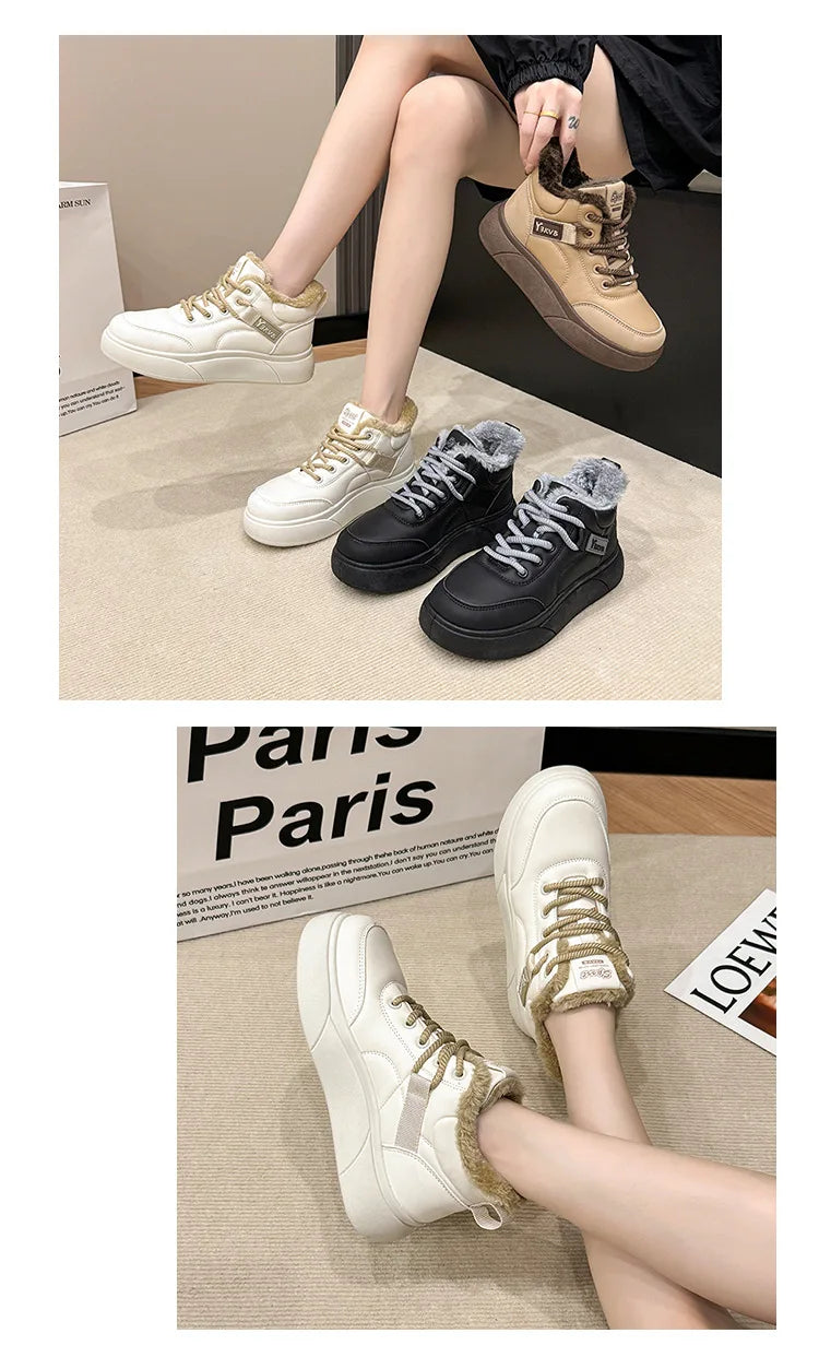 Stivali da neve da donna Scarpe in cotone ispessito in pile Inverno Nuove scarpe calde e versatili con la suola spessa Stivali da neve alla moda resistenti al freddo