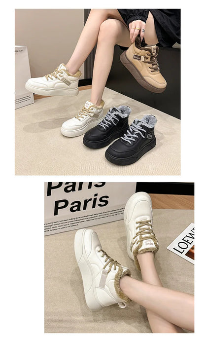 Stivali da neve da donna Scarpe in cotone ispessito in pile Inverno Nuove scarpe calde e versatili con la suola spessa Stivali da neve alla moda resistenti al freddo