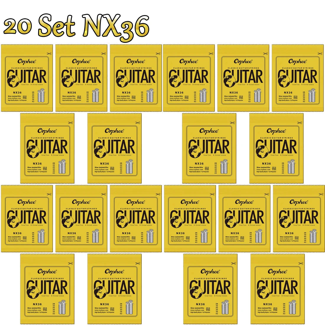 Set 10/50 Corde per chitarra classica Orphee in filo d'argento placcato Corde in nylon Serie NX 6 pezzi/set per principianti per chitarra classica