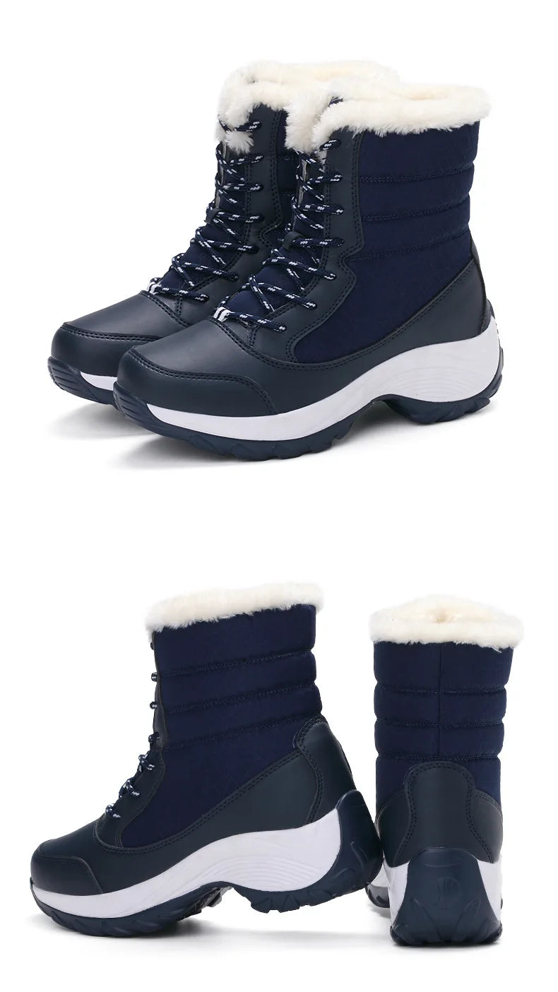 Stivali da neve Stivali con plateau da donna Scarpe invernali da donna antiscivolo Stivaletti caldi in pelliccia per donna Zeppe Stivali alti alla coscia impermeabili