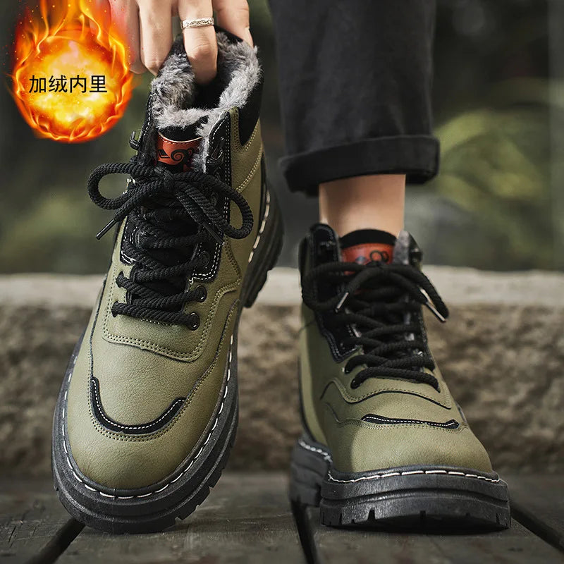 Stivali da uomo invernali Scarpe da esterno in cotone caldo peluche Nero Taglia 48 Scarpe da uomo resistenti al freddo con lacci impermeabili antiscivolo