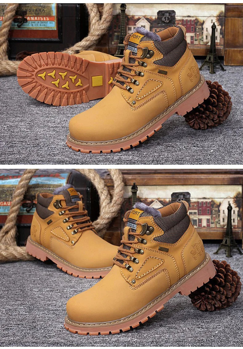 Stivali da uomo in vera pelle scarpe da lavoro Casual marrone marchio di lusso autunno inverno stivaletti maschili di moda fatti a mano Bot