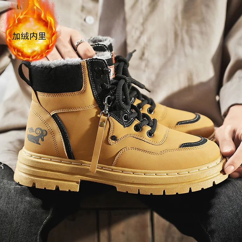 Stivali da uomo invernali Scarpe da esterno in cotone caldo peluche Nero Taglia 48 Scarpe da uomo resistenti al freddo con lacci impermeabili antiscivolo