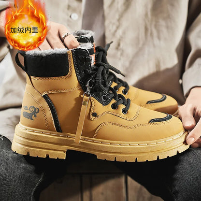 Stivali da uomo invernali Scarpe da esterno in cotone caldo peluche Nero Taglia 48 Scarpe da uomo resistenti al freddo con lacci impermeabili antiscivolo