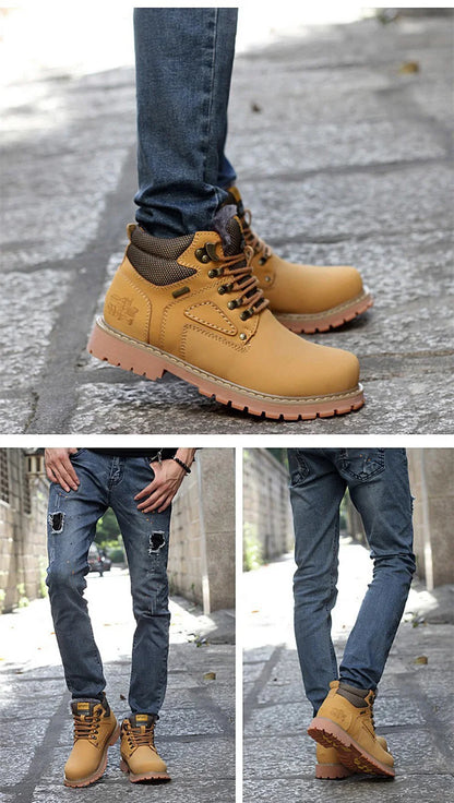 Stivali da uomo in vera pelle scarpe da lavoro Casual marrone marchio di lusso autunno inverno stivaletti maschili di moda fatti a mano Bot