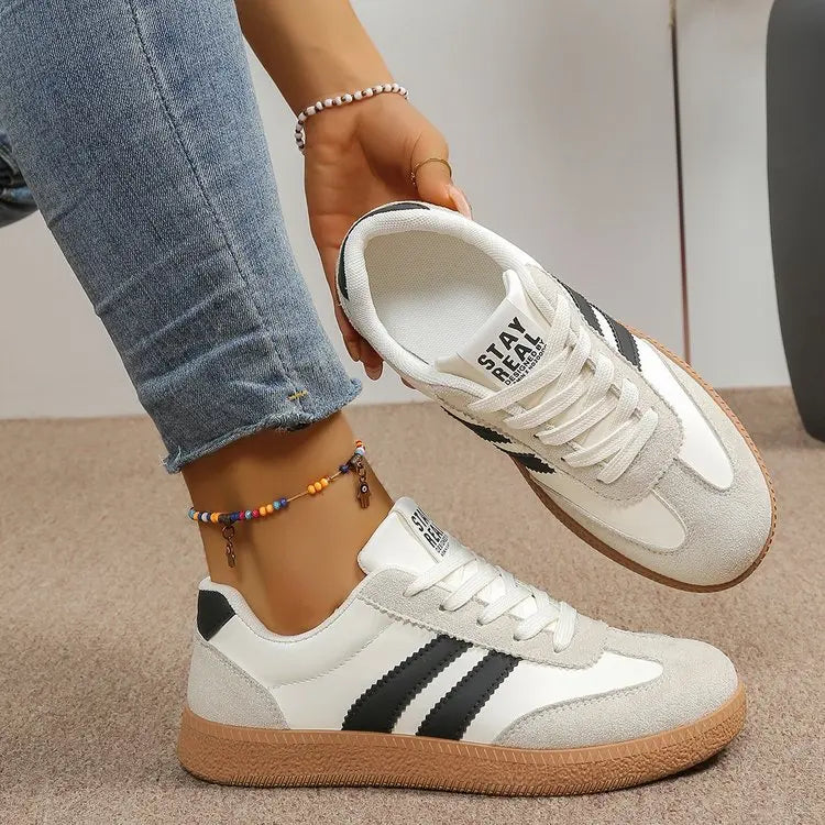 Scarpe da ginnastica comode e leggere da donna Scarpe sportive stringate a righe alla moda Scarpe da ginnastica verdi traspiranti casual da donna Taglie forti