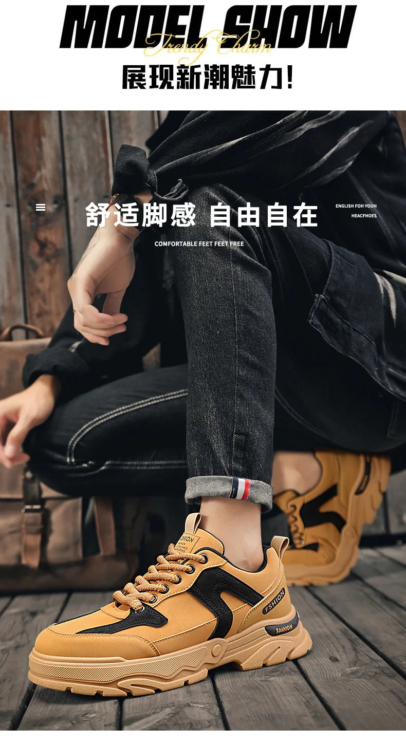 Fipatbu Scarpe casual primaverili da uomo Scarpe da ginnastica di lusso in pelle resistenti all'usura Chelsea Tattico Denim Combattimento Comode scarpe antinfortunistiche da lavoro