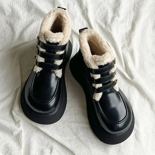 Stivali da neve da donna imbottiti con lacci eleganti con tacco medio Scarpe da donna con lacci Y2k Peluche protettivo Comodo di alta qualità 39