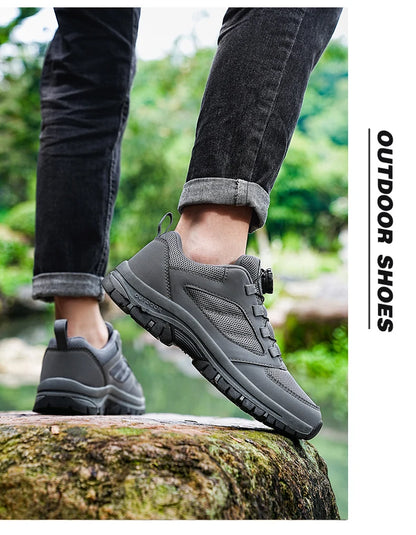 Scarpe da ginnastica da uomo Stivali da trekking eleganti con fibbia rotante Tinta unita Scarpe sportive comode antiscivolo Scarpe da uomo taglie forti in pelle