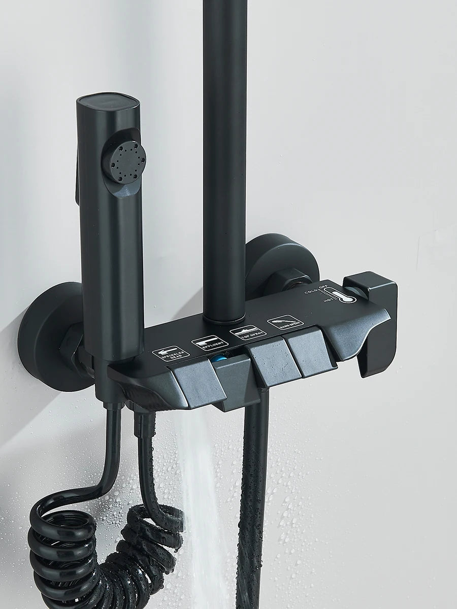 Sistema doccia a 4 vie con soffione a pioggia, bidet, miscelatore per acqua calda e fredda per kit doccia da bagno