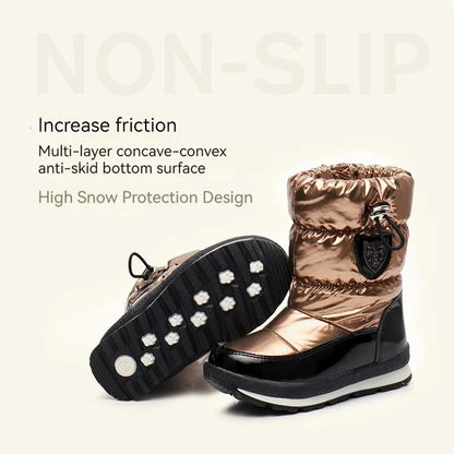 30% vera lana inverno caldo scarpe da bambino stivali da neve per bambini impermeabili -30 gradi tenere al caldo ragazze ragazzi stivali da neve scarpe per bambini