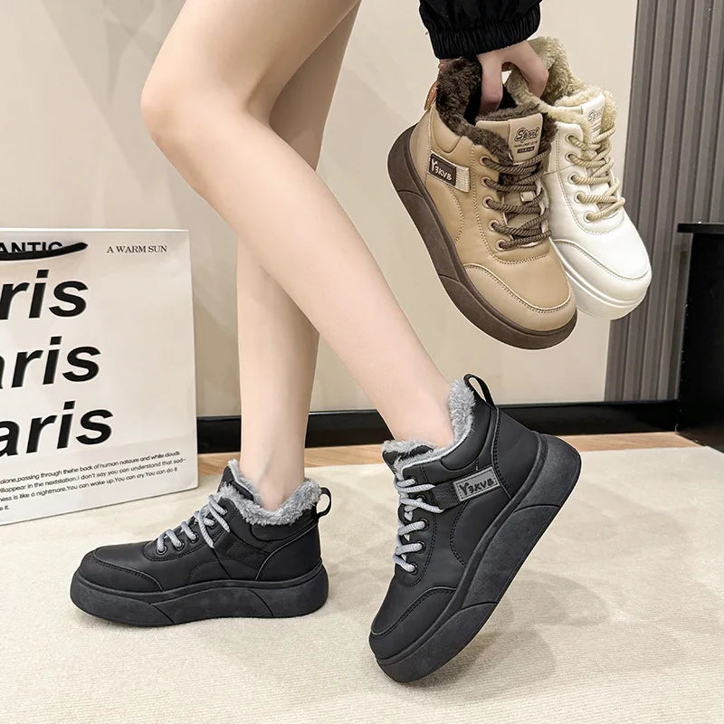 Stivali da neve da donna Scarpe in cotone ispessito in pile Inverno Nuove scarpe calde e versatili con la suola spessa Stivali da neve alla moda resistenti al freddo