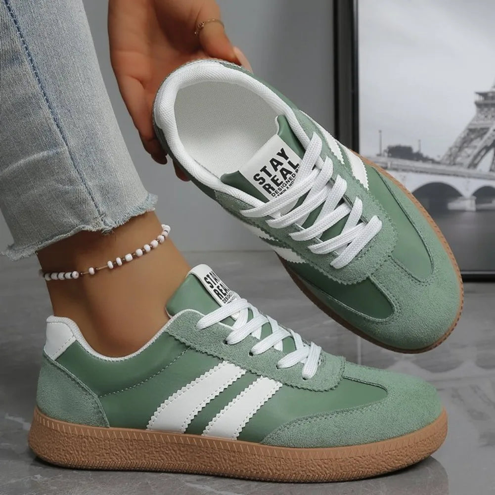 Scarpe da ginnastica comode e leggere da donna Scarpe sportive stringate a righe alla moda Scarpe da ginnastica verdi traspiranti casual da donna Taglie forti