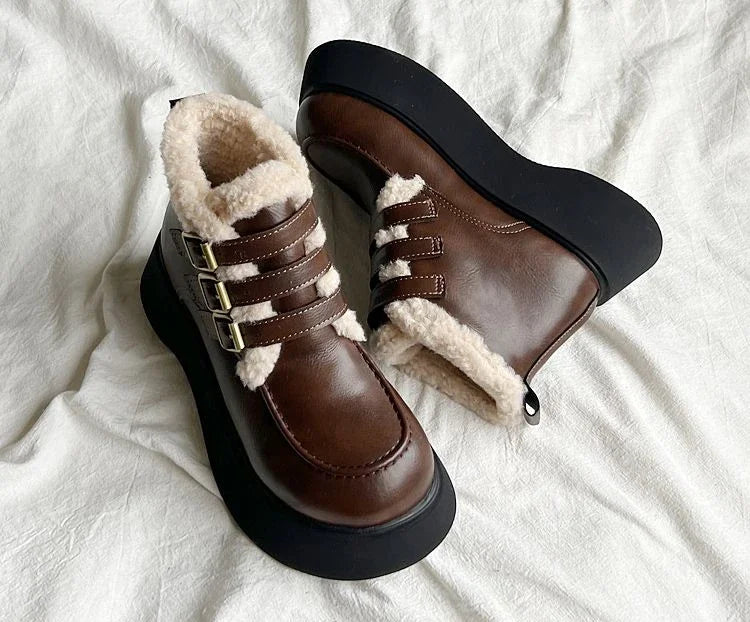 Stivali da neve da donna imbottiti con lacci eleganti con tacco medio Scarpe da donna con lacci Y2k Peluche protettivo Comodo di alta qualità 39