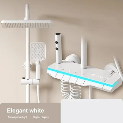 Set di rubinetti per doccia da bagno con luce a LED, display digitale, termostato per doccia, rubinetti in rame con scarico ad alta pressione, docce per bagni.
Bathroom Shower System High Quality Fourth Gear Bathroom Key Digi