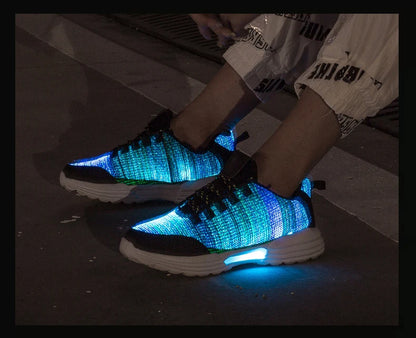 Scarpe da uomo moda LED sneakers illuminate ricarica USB fibra ottica tessuto suola elastica scarpe casual lampeggianti luminose luminose