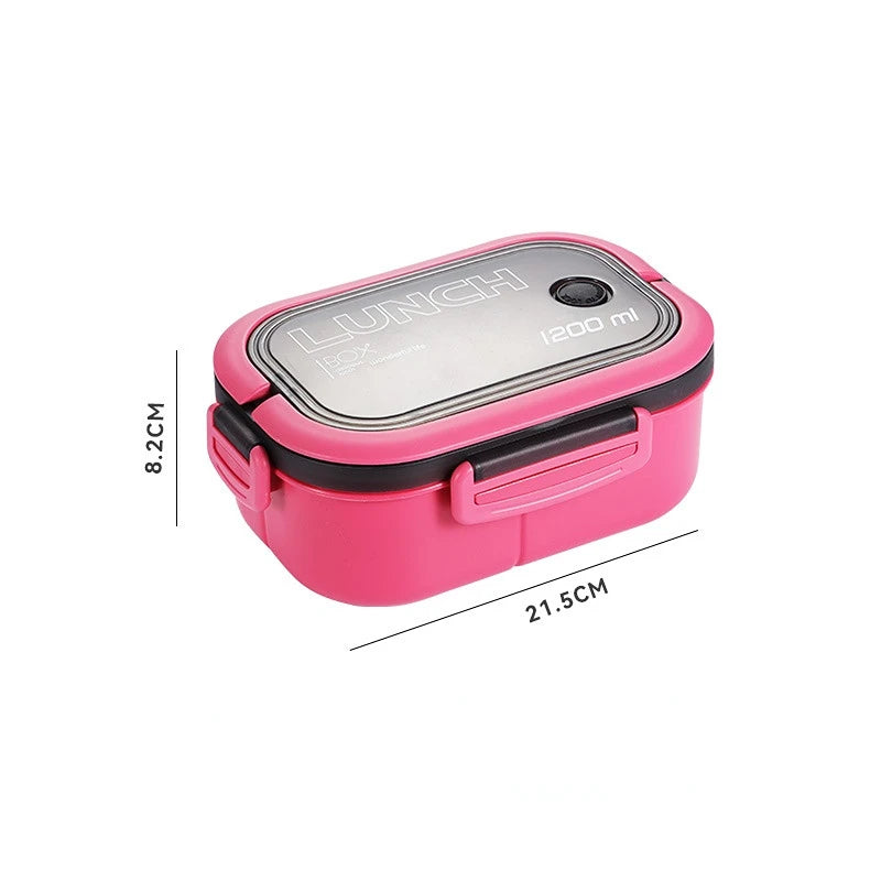 Bento Lunch Box a 2 strati da 1200 ml con cucchiaio e forchetta, contenitori per alimenti per microonde ad alta capacità per bambini, portatili, a prova di perdite, per ufficio e campeggio