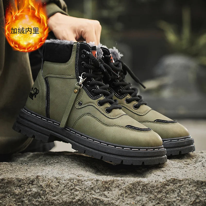 Stivali da uomo invernali Scarpe da esterno in cotone caldo peluche Nero Taglia 48 Scarpe da uomo resistenti al freddo con lacci impermeabili antiscivolo