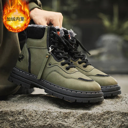 Stivali da uomo invernali Scarpe da esterno in cotone caldo peluche Nero Taglia 48 Scarpe da uomo resistenti al freddo con lacci impermeabili antiscivolo