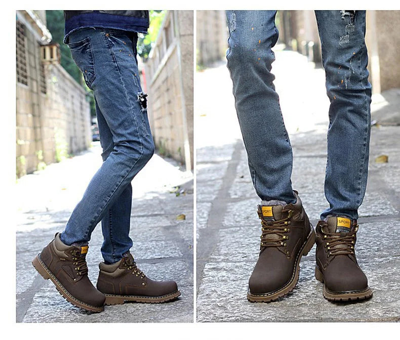 Stivali da uomo in vera pelle scarpe da lavoro Casual marrone marchio di lusso autunno inverno stivaletti maschili di moda fatti a mano Bot