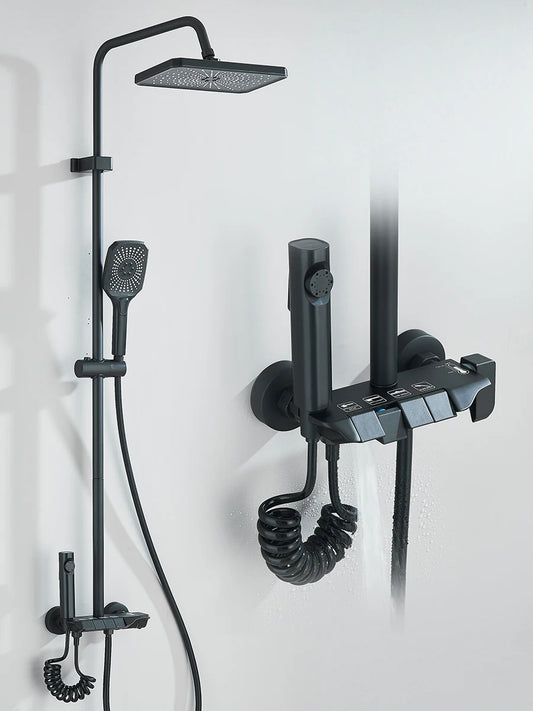 4-way Piano Shower System With Rain Shower Bidet Faucet Hot Cold Water Mixer For Bathroom Shower Kit